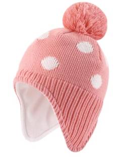 FORUHOO Mädchen Wintermütze Baby Strickmütze Jungen Beanie Warm Mütze mit Ohrenklappen(Fleece: Punkt,52) von FORUHOO