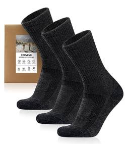 FORVEVO 3 Paar Merino Wandersocken Herren 43-46 DunkelGrau, 60% Wollsocken Herren Gepolstert, Wintersocken, Sportsocken für Trekking Outdoor von FORVEVO