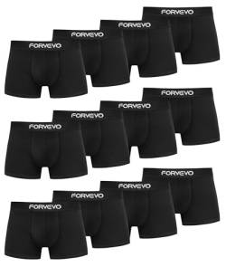 FORVEVO Boxershorts Herren Baumwolle Unterhosen Männer Unterwäsche Retroshorts 12er Pack - Atmungsaktive, Gummibund (12x Schwarz, L) von FORVEVO