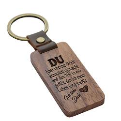 FORYOU24 Schlüsselanhänger aus Holz mit Gravur-Spruch - Du - mit Lederband und Schlüsselring gravierte Geschenkidee von FORYOU24