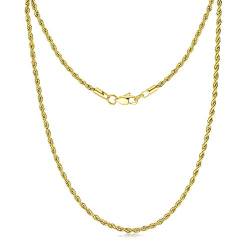 FOSIR 3mm Herren Halskette Edelstahl Kordelkette vergoldet Seilkette Goldfarben (Länge 45-75cm) von FOSIR