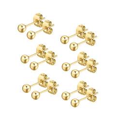 FOSIR 6 Paare Edelstahl Winzig Ohrringe vergoldet Runde Kugel Ohrstecker für Damen Frauen Ohrringe Piercing, Durchmeser 2-6 mm von FOSIR