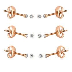 FOSIR Damen Mädchen Herren Kleine Ohrstecker 6-10 Paare winzige runde Zirkonia Edelstahl Ohrstecker Ohrringe, Größe in 2, 3, 4mm von FOSIR