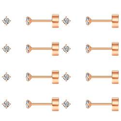 FOSIR Kleine Ohrstecker für Damen Herren Mädchen，winzige Zirkonia Edelstahl Ohrstecker CZ Schlafen Knorpel Tragus Helix Ohrringe, 8 Paar, Roségold von FOSIR