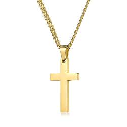 FOSIR Kreuz Halskette Edelstahl Kreuzanhänger Ketten für Herren Damen Goldfarbe,Kettenlänge: 55 cm von FOSIR