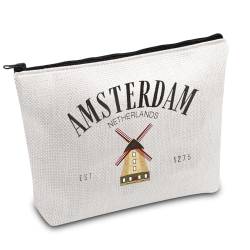 Amsterdam, Reisegeschenk, Amsterdam, Make-up-Tasche, Europa, Urlaub, Reisegeschenk, Einweihungsgeschenk, niederländische Windmühle, Make-up-Tasche, weiß, AMSTERDAM UK von FOTAP