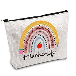 FOTAP Make-up-Tasche für Lehrer, inspiriert von Lehrern, ideales Geschenk für Lehrer, Wertschätzungsgeschenk, Weiss/opulenter Garten, #Teacherlife von FOTAP