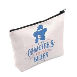 Kosmetiktasche mit Reißverschluss, Motiv: Cowgirl, Western-Cowgirl, Geschenk, weiß, Cowgirls-Blau. von FOTAP