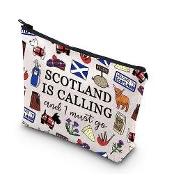 Schottland Make-up-Tasche, Geschenk für Schottland ist Calling and I Must Go mit Reißverschluss, Geschenk für Schottland (Schottland Calling UK), weiß von FOTAP