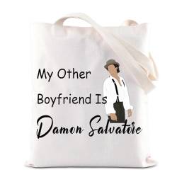 Vampire Fandom Kosmetiktasche "My Other Boyfriend is Damon Salvatore", mit Reißverschluss, Make-up-Tasche, Vampir-Fans, Geschenk, Weiss/opulenter Garten, Einheitsgröße, Damon Tragetasche von FOTAP