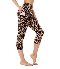 FOTOCITI 3/4 Leggings Damen mit Tasche Capri Leggins High Waist Caprihose Sommer Blickdicht Sportleggins Sporthose Hose Gym Outdoor Yoga(04#Leopard-Capri, L-XL) von FOTOCITI