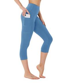 FOTOCITI 3/4 Leggings Damen mit Tasche Capri Leggins High Waist Caprihose Sommer Blickdicht Sportleggins Sporthose Hose Gym Outdoor Yoga(06#Hellblau-Capri, L-XL) von FOTOCITI