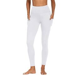 FOTOCITI Sport Leggings Damen mit Tasche High Waist Sportleggins Lang Blickdicht Sporthose Push Up Yogahose Bauchweg Laufhose Fitnesshose Hose(1-Weiß, L-XL) von FOTOCITI