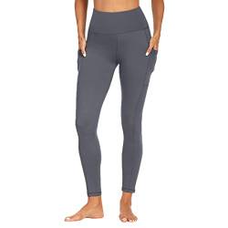 FOTOCITI Sport Leggings Damen mit Tasche High Waist Sportleggins Lang Blickdicht Sporthose Push Up Yogahose Bauchweg Laufhose Fitnesshose Hose(Dunkelgrau, S-M) von FOTOCITI