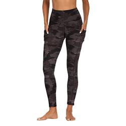 FOTOCITI Sport Leggings Damen mit Tasche High Waist Sportleggins Lang Blickdicht Sporthose Push Up Yogahose Bauchweg Laufhose Fitnesshose Hose(Schwarzer Druck, S-M) von FOTOCITI