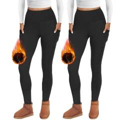 FOTOCITI Thermo Leggings Damen Winter Mit Tasche Thermoleggins Gefütterte Fleece Warme Thermounterwäsche High Waist Lange Sportleggins Yogahose Hose von FOTOCITI