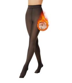 FOTOCITI Thermo Strumpfhose Damen Winter Gefütterte Strumpfhose mit Fleece Bauchweg Warme Gefälschte Durchscheinend Thermostrumpfhosen Dicke Plüsch Pantyhose(Schwarz Durchsichtig, L) von FOTOCITI