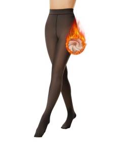 FOTOCITI Thermo Strumpfhose Damen Winter Gefütterte Strumpfhose mit Fleece Bauchweg Warme Gefälschte Durchscheinend Thermostrumpfhosen Dicke Plüsch Pantyhose(Schwarz Durchsichtig, M) von FOTOCITI