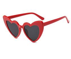 FOURCHEN Herzförmige Sonnenbrille für Damen, Vintage-Katzenaugen-Mod-Stil, Retro-Kurt Cobain-Brille, rot von FOURCHEN