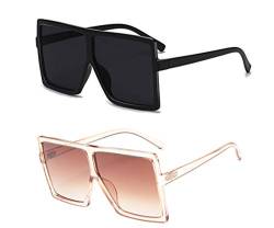 FOURCHEN Übergroße quadratische Sonnenbrille für Frauen, flache Oberseite, modische Farbtöne von FOURCHEN