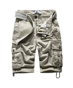 FOURSTEEDS Damen Baumwolle Relaxed Fit Casual Multi-Pocket Bermuda Cargo Shorts, Khaki, 48 von FOURSTEEDS