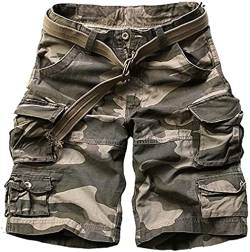 Foursteeds Damen-Cargo-Shorts mit Gürtel, lockere Passform, Camouflage - Grün - 38 von FOURSTEEDS