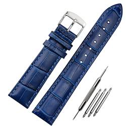FOUUA Uhrenarmbänder Band Echtes Leder Armband Alligator Geprägte Ersatzarmbänder Armband,Blau-silber,17mm von FOUUA