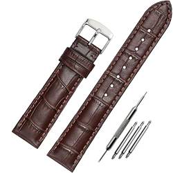 FOUUA Uhrenarmbänder Band Echtes Leder Armband Alligator Geprägte Ersatzarmbänder Armband,Braun-silber,12mm von FOUUA