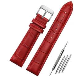 FOUUA Uhrenarmbänder Band Echtes Leder Armband Alligator Geprägte Ersatzarmbänder Armband,Rot-silber,16mm von FOUUA