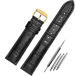 FOUUA Uhrenarmbänder Band Echtes Leder Armband Alligator Geprägte Ersatzarmbänder Armband,Schwarzes Gold,14mm von FOUUA