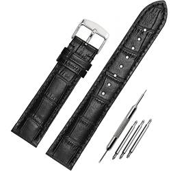 FOUUA Uhrenarmbänder Band Echtes Leder Armband Alligator Geprägte Ersatzarmbänder Armband,Schwarzes Silber,12mm von FOUUA