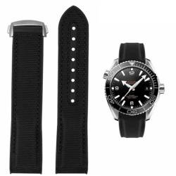 FOUUA Uhrenarmband 22mm 20mm für Omega kompatibel mit Omega-Armband Uhrenarmband Silikon und Canvas Faltschließe Passend für Omega [SpeedMaster] [Seamaster] [De Ville] von FOUUA