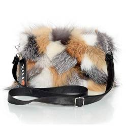 FOX FASHION Damen Umhängetasche mit Reißverschluss aus Fuchsfell Handtasche Pelztasche Fuchs Fell Pelz Grau Fuchspelz Tasche Echtfell Silber Felltasche Echt von FOX FASHION