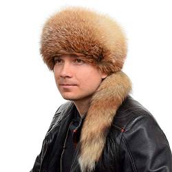 FOX FASHION Herren Trappermütze mit Schweif aus echtem Rotfuchsfell Winter Mütze Pelz Fell Trapper Rot Fuchsfell Pelzmütze Fellmütze Echt Ski Tschapka Schapka Echtfell Echtpelz Fuchs (L) von FOX FASHION