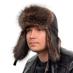 FOX FASHION Herren Uschanka Fliegermütze aus echtem Finnraccoon Fell Winter Mütze Pelz Pelzmütze Fellmütze Ski Tschapka Schapka Echtfell Echtpelz Raccoon von FOX FASHION