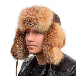 FOX FASHION Herren Uschanka Fliegermütze aus echtem Rotfuchs mit Lammfell Winter Fell Mütze Pelz Pelzmütze Fellmütze Ski Tschapka Schapka Echtfell Echtpelz Rot Fuchs Rotfuchsfell (L) von FOX FASHION