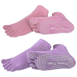 FOX-TECH Yoga Socken für Damen, 2 Parre rutschfeste Stoppersocken ABS Socken für Yoga, Pilates,Krankenhaus,Rutschfeste Slipper,StopperSocken für Zuhause,Workout,Sport, 35-39 (Lila+Rosa) von FOX-TECH