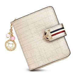 Leder Kleine Geldbörsen für Frauen, Echtes Leder Geschenkbox Verpackung Damen süße Brieftasche mit Reißverschluss-Münztasche Mädchen Mini Wristlet Portemonnaie Kompakte Kreditkarteninhaber (Gold1) von FOXER