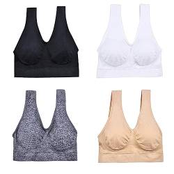 4er-Pack Bequemer Sport-BH Nahtloser Yoga-BH für Damen mit Herausnehmbaren Polstern Top-BH mit Breitem Träger S-XXXL (3388-Combo1, L-XL) von FP DE POWER FLOWER