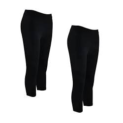 FP DE POWER FLOWER 2-PCS Damen Leggings aus verkürzter Baumwolle 3/4 Länge Schwarze Leggings Lässig Maßgeschneiderter zusätzlicher Komfort S/M/L/XL Italienisches Design (9075-Black, L-XL) von FP DE POWER FLOWER