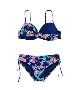 FP DE POWER FLOWER Damen Badeanzug Mit Blumenmuster Zweiteiliger Badeanzug Bikini-Sets (S, TH249-Navy) von FP DE POWER FLOWER