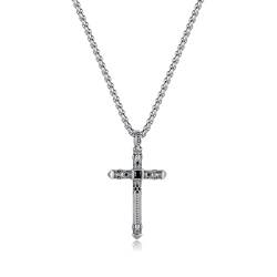 FPEAOB Kreuz Kette Herren, Kreuzkette Silber Herren Halskette aus Edelstahl Kette mit Kreuz Anhänger Herrenschmuck Silberkette 55cm von FPEAOB
