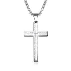 FPEAOB Kreuzkette Herren Kreuz Kette mit Kreuzanhänger Kreuz Halskette Silberkette 55cm Edelstahl Schmuck für Männer von FPEAOB