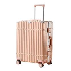 FRADSDBU Trolley-Koffer Neuer multifunktionaler Koffer mit Aluminiumrahmen, Trolley-Koffer for Herren und Damen, Passwortbox, Boarding-Koffer Reisekoffer (Color : Pink, Size : 20) von FRADSDBU