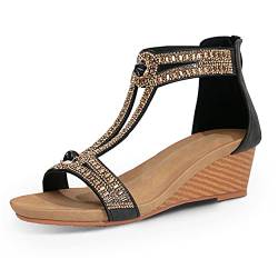 FRALOSHA Keilsandalen für Damen offener Zehenbereich lässig Sommer römisch hoher Absatz atmungsaktiv Strandsandalen Schwarz 42 EU von FRALOSHA