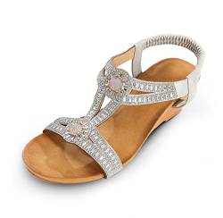 FRALOSHA Keilsandalen für Frauen elegante Sommer-Strass-Glitzer offene Zehenpartie lässige Keilabsätze Sandale bequem niedlich Strandschuhe silber 40 von FRALOSHA