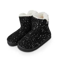 FRALOSHA Womens Bootie Slippers indoor Warm Fuzzy Memory Foam Cute Plush house Slipper Boots (Schwarz 36-37) von FRALOSHA