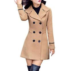 Damen Zweireiher Wollmantel Elegante Arbeits Anzug Jacke FRAUIT Frauen Knopf Stehkragen Einfarbig Zwei Taschen Elegant und Modisch Schlack Trenchcoat Mantel Wintermantel Outwear von FRAUIT-Frauen Top