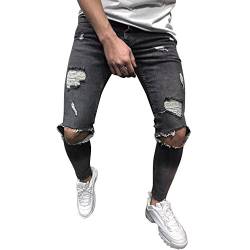 FRAUIT Männer Herren Distressed Jeanshose Ripped Ausgefranste Slim Fit Jeans Skinny Stretch Hose Slim Männer Jeanshosen Denim Pants Super Qualität Verschleißfest Keine Verformung von FRAUIT-Herren Hosen