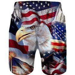 FRAUIT Herren Badehose Amerika Flagge 3D Druck Midi Beachshorts Boardshorts Strand Shorts Badeshorts Badehose USA Independence Print Outdoorhose Freizeithose Stretch Basic Outdoors Schwimmhose von FRAUIT-Herren Shorts